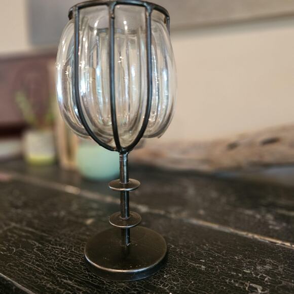 Vintage Caged Blown Glass Candle Holder - Picture 2 of 7